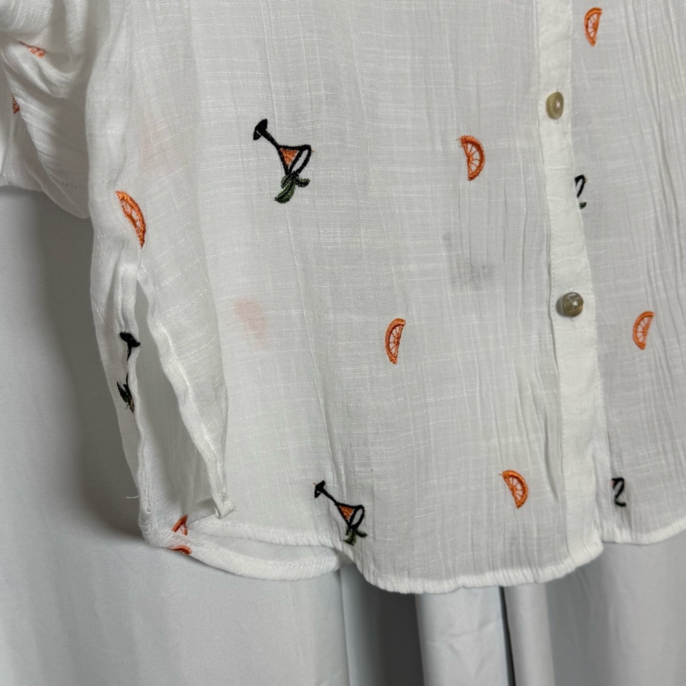 Fig + Flower Novelty Cocktail Embroidered Button Front Shirt Large - Picture 9 of 13